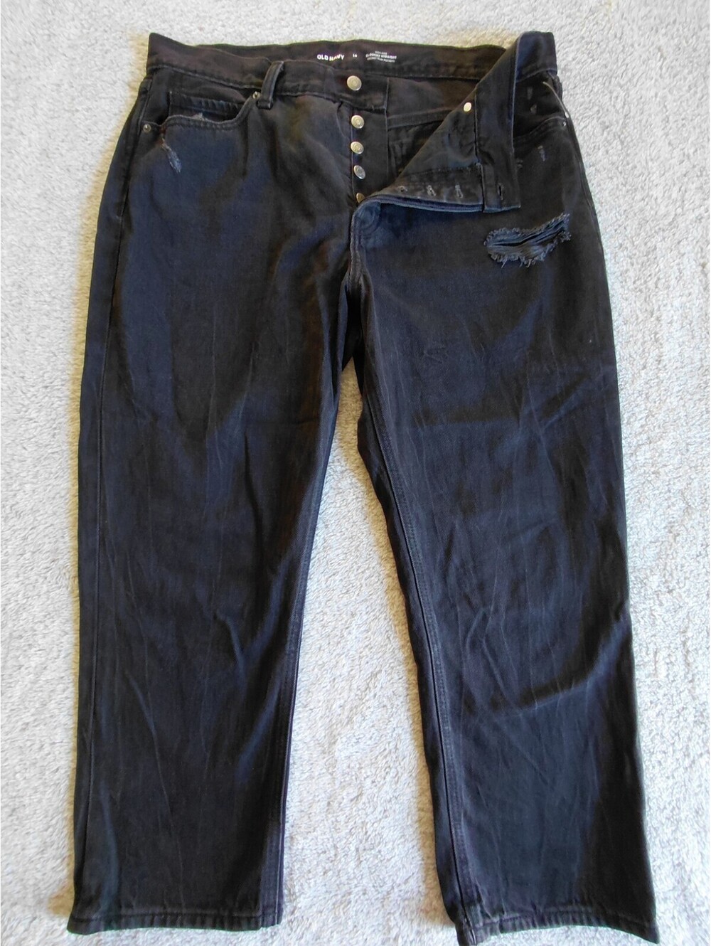 NWOT Old Navy High-rise slouchy straight Jeans Sz 14 Black Button Fly Distressed